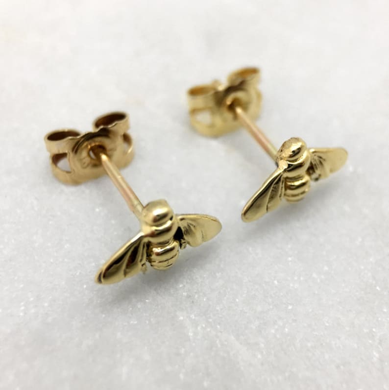 Tiny Solid 9ct Gold Bee Stud Earrings Etsy