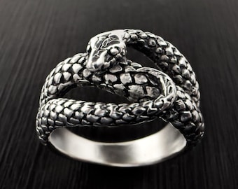 Oxidised Sterling Silver Snake Ring • 925 Handmade Serpent Ring • Symbol of Wisdom, Eternity & Protection