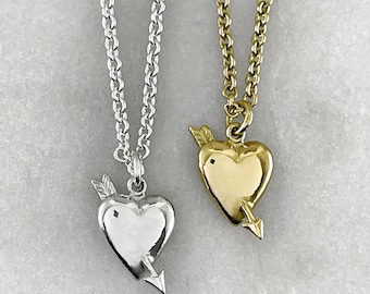 Heart And Arrow Pendant, Dainty Heart Necklace, Mini Heart Necklace, Silver Heart Charm, Gold Heart Charm