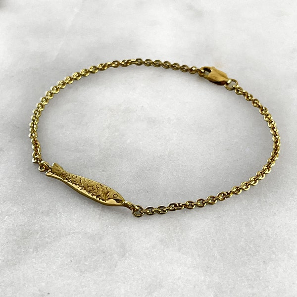 Gold Fish Bracelet, Sardine Bracelet, Pisces Bracelet, Religious Bracelet Gold Fish Charm, Gold Fish Charm, Sardine Bracelet.