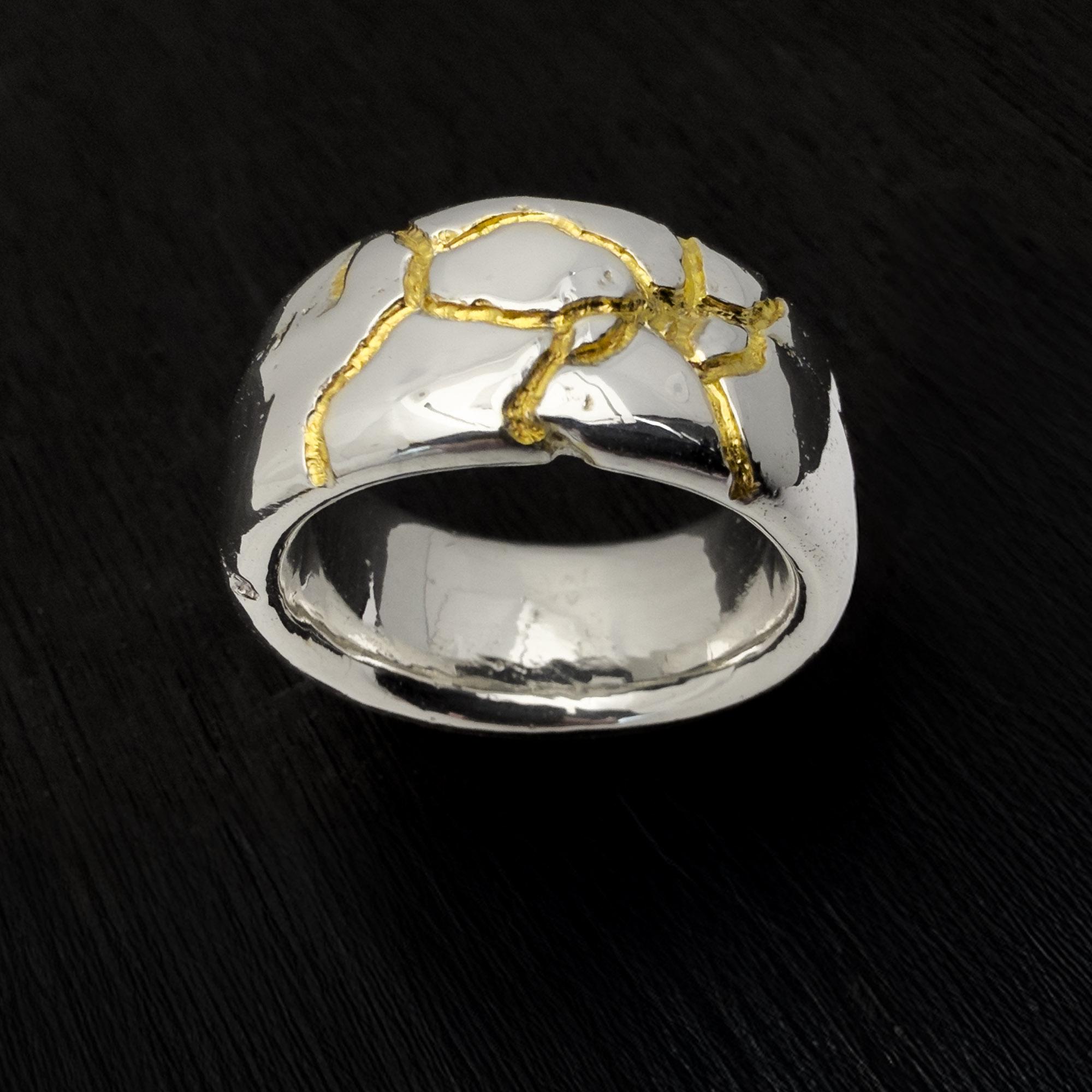 Handmade Kintsugi Ring, Chunky Silver Band With 24k Gold - Etsy