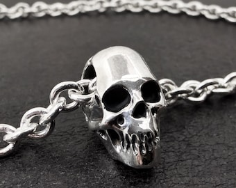 Sterling Silver Skull Pendant • Victorian Bone Casting Necklace