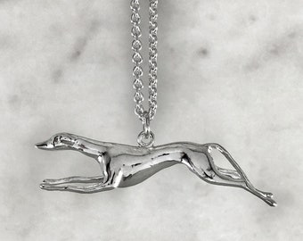 Sterling Silver Greyhound Pendant, Handmade Dog Necklace