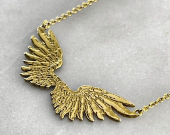 Gold Plated Sterling Silver Angel Wing Necklace, Gothic Jewelry