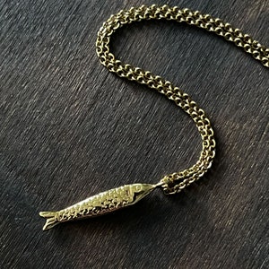 Gold Fish Necklace, Sardine Necklace, Pisces Necklace, Religious Necklace gold fish charm, gold fish pendant, Sardine Pendant
