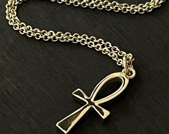 ゴールドアンクペンダントネックレス、24Kゴールドメッキスターリングシルバー、エジプトジュエリー
