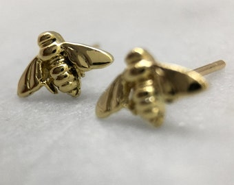 Gold Bee Earrings, Gold Bee Jewelry  Gold Earrings, save the bees, bee pendant, Gold Honey Bee