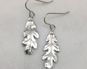 Oak Leaf Earrings, Silver Leaf Earrings