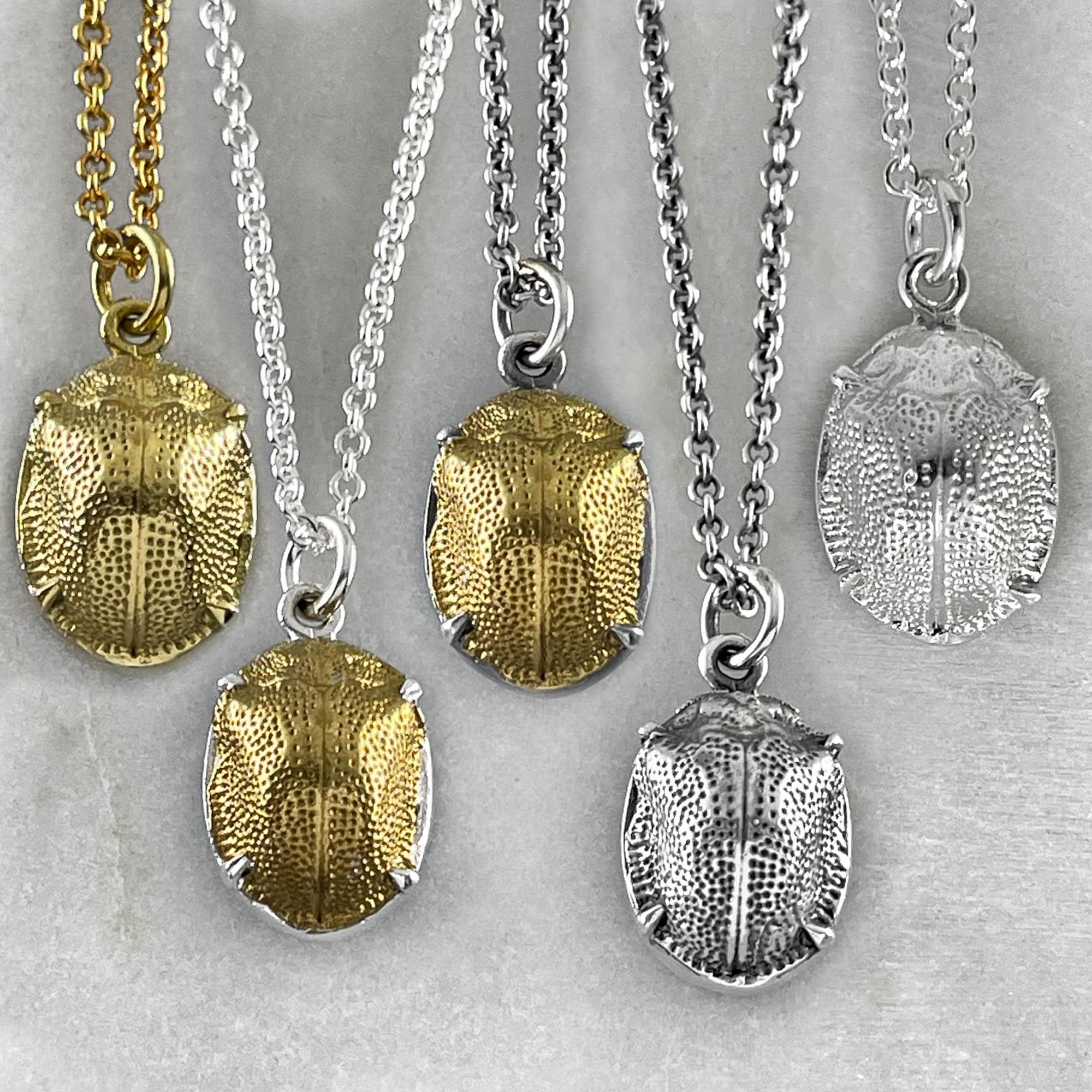 Médaillon Pendentif Scarabée égyptien - Émail Et Argent Fin - Style Revival Art Déco - Collier Ancien Occasion