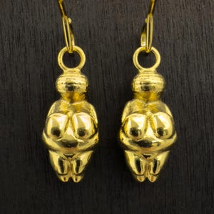 Goddess Earrings, Gold Earrings, Venus Of Willendorf Pendant, Fertility Earrings