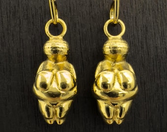 Gold Venus of Willendorf Earrings, Fertility Symbol Jewelry