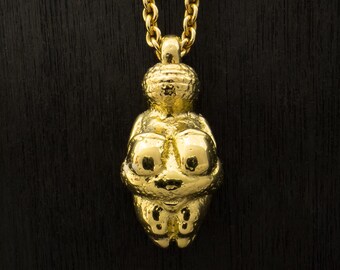 Gold Vermeil Venus of Willendorf Pendant, Sterling Silver Goddess Necklace