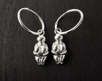 Sterling Silver Venus of Willendorf Earrings, Fertility Goddess Jewelry