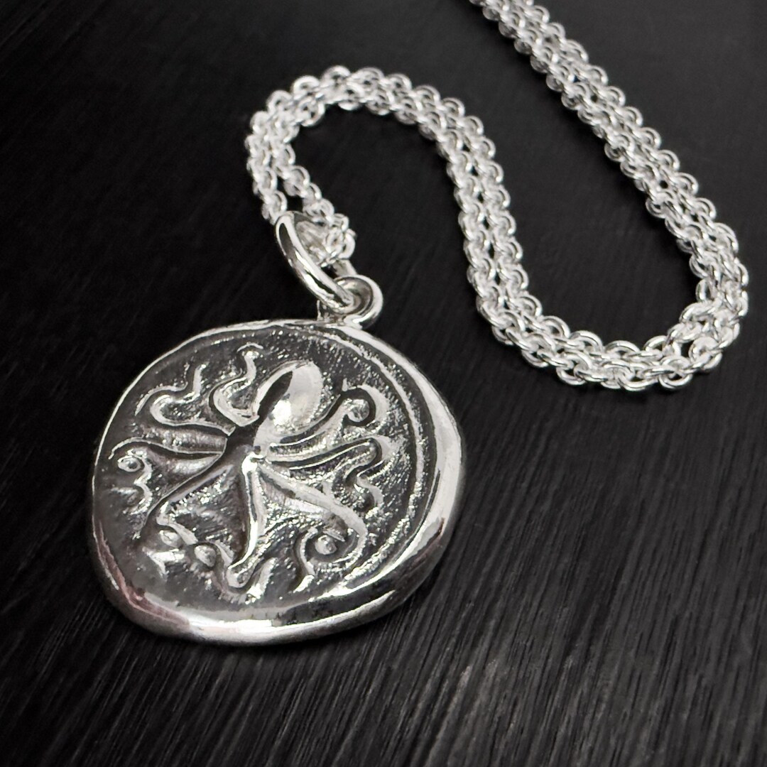 Sterling Silver Octopus Coin Pendant, Ancient Greek Coin Necklace - Etsy