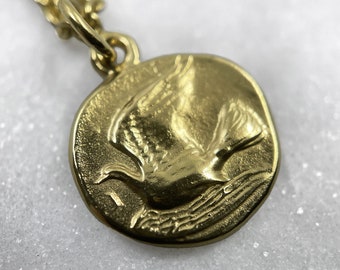 Dove Pendant Necklace, Peace Necklace, Greek Coin Necklace, Gold Coin Necklace, Peace Pendant, Dove Pendant, Bird Necklace