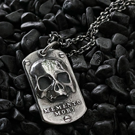 Memento Mori Skull Tag Necklace, Macabre Jewelry