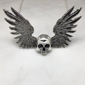 Large Skull Necklace, Gothic Wings, Memento Mori, Macabre Jewelry, Mourning Jewelry image 3