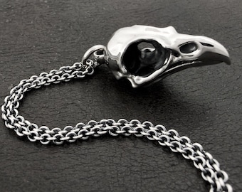 Oxidized Sterling Silver Eagle Skull Necklace, Goth Jewelry