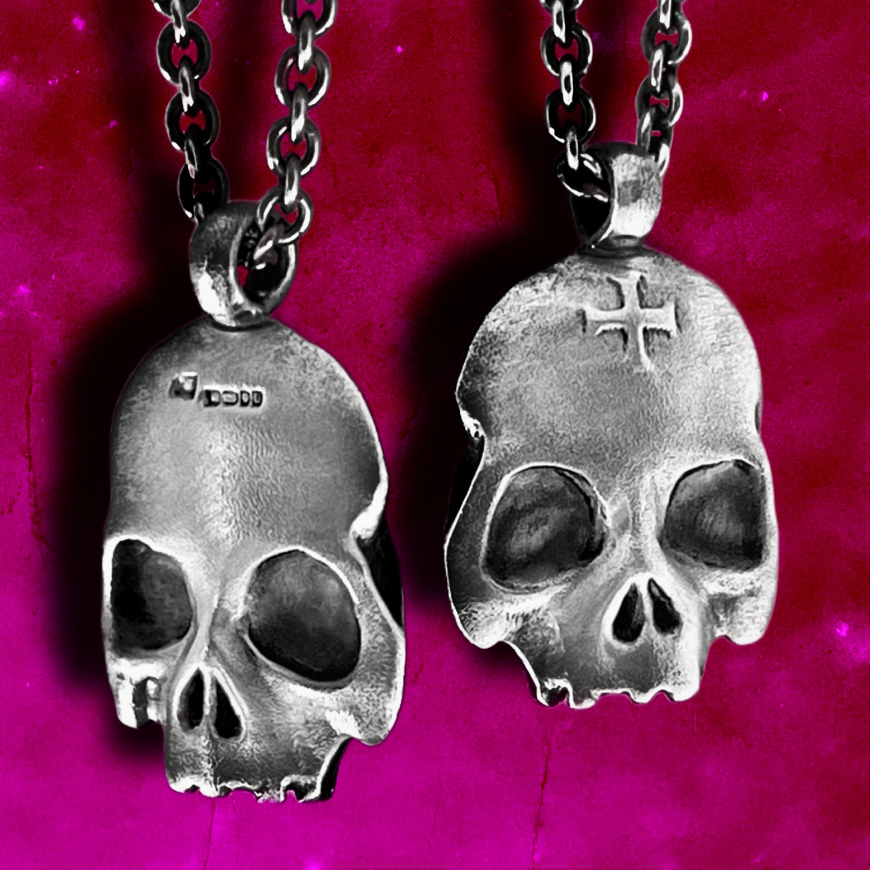 Sterling Silver Skull Pendant, Double Sided Memento Mori Necklace