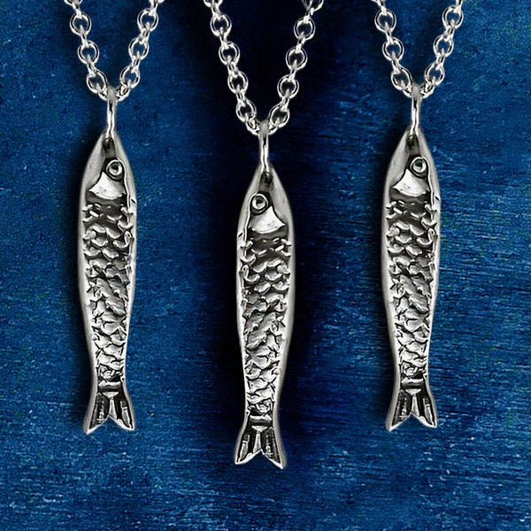 Collier poisson en argent, collier sardine, pendentif sardine, pendentif poisson en argent, collier poissons, bijoux de pêche, zodiaque poissons, breloque poisson