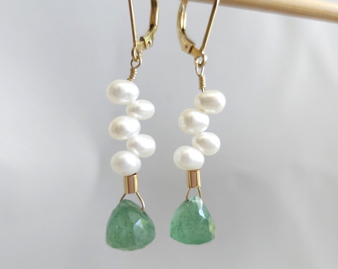 Grateful Aventurine Pearls Dangle Earrings
