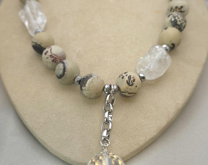 Paintbrush Jasper, Clear Quartz Gemstones Pendant Necklace