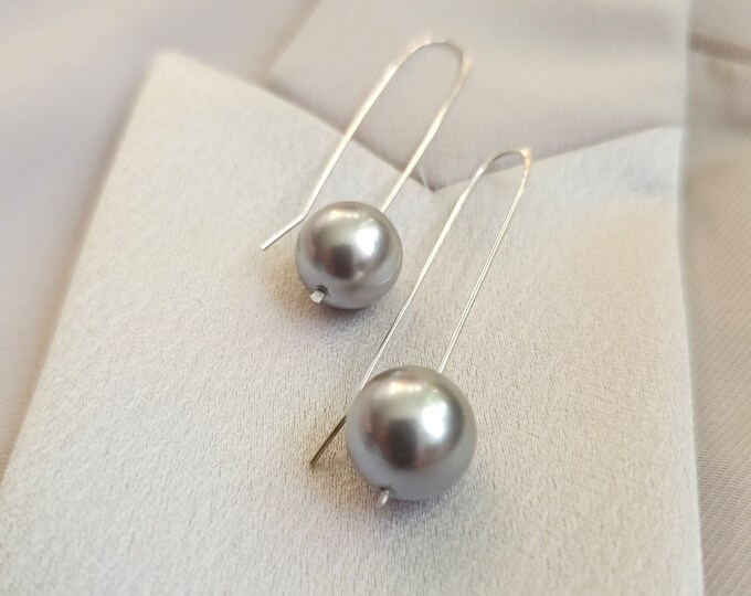Unique Long Sterlin Silver Pearl Earrings