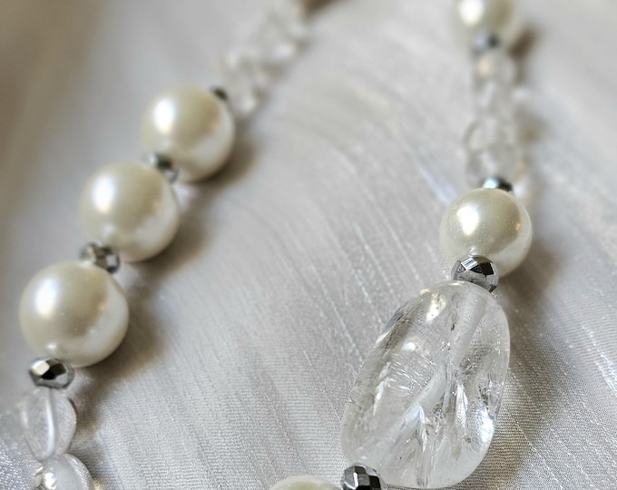 The Radiance Collection Clear Quartz & White Shell Pearls Necklace