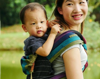 Mehdai Baby Carrier - Rainbow at Night - for Baby and Toddler Made from Handwoven Cotton