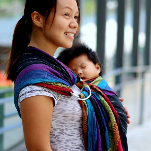 Ring Sling Baby Carrier - Rainbow at Night - Woven Baby Sling, infant to toddler, unique gift for new mom, travel carrier, newborn essential