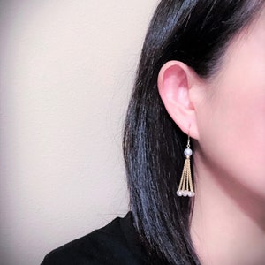 Delicate hand made Japanese style bright white natural pearl,umbrella shape skirt shape earrings,14k gold filled,bridesmaid wedding jewelry
