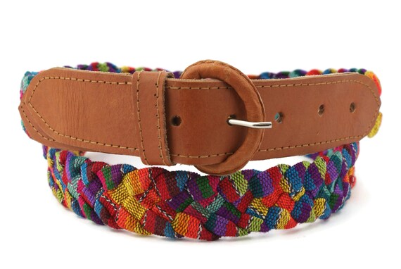 90s vintage handmade fabric belt / leather belt i… - image 7