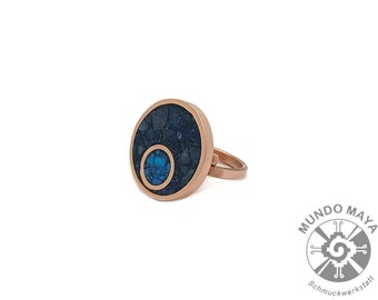 Handgefertigter Kupferring, minimalistischen Ring, filigraner, reconstituted stone, copper ring, Lapis Lazuli und Türkis Inlay