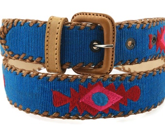 Cinturón de cuero colorido vintage hecho a mano de cuero genuino de los años 90 de Guatemala