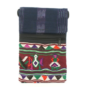 Mobile phone bag, multi colors, Mayan Huipil shoulder bag, hand embroidered crossbody purse, bag, passport bag