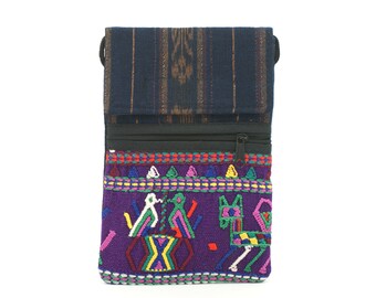 Mobile phone bag, multi colors, Mayan Huipil shoulder bag, hand embroidered crossbody purse, bag, passport bag