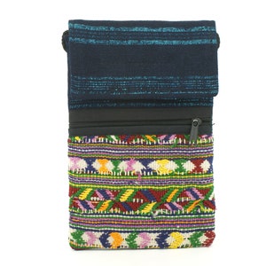 Mobile phone bag, multi colors, Mayan Huipil shoulder bag, hand embroidered crossbody purse, bag, passport bag