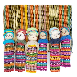 Set von 6 Worry Dolls, Sorgenpüppchen, Trouble Dolls,  Muñeca quitapenas, Guatemalan Worry Dolls, Large, Groß