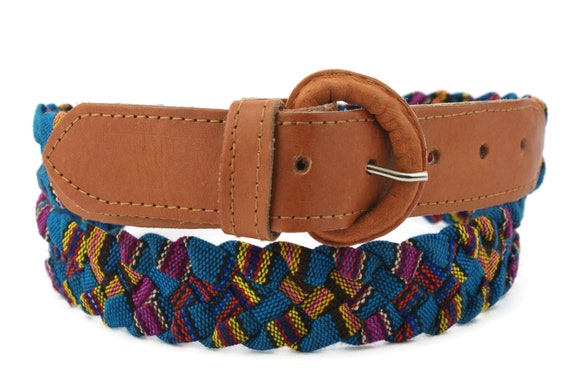 90s Vintage Handmade Fabric Belt, Braided Leather Belt From  display picture 1