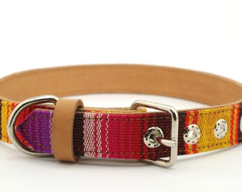 Colorful dog collar and leash set, fabric leather, dog collar and leash set leather, dog leash, rope leash, leather leash