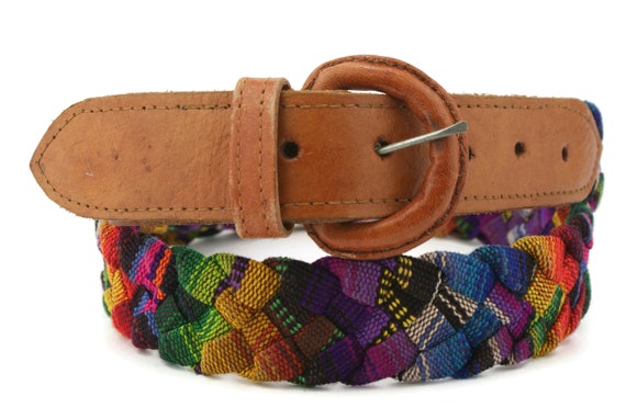 90s vintage handmade fabric belt / leather belt i… - image 4