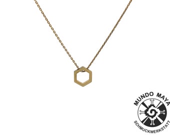 Handgefertigter minimalistischer Kettenanhänger aus Messing, Brass chain pendant, Halskette, Schlicht, Hexagon