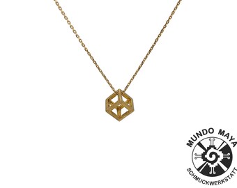 Handgefertigter minimalistischer Kettenanhänger aus Messing, Brass chain pendant, Halskette, Schlicht, Würfel