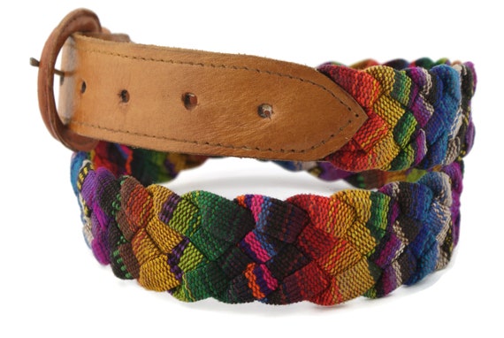 90s vintage handmade fabric belt, braided leather… - image 9