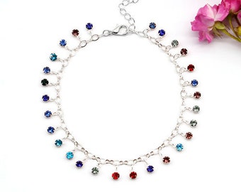 Rainbow Rhinestone dangle anklet