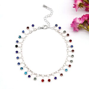 Rainbow Rhinestone dangle anklet
