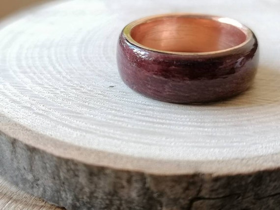 Purple Heart Wood & Copper Ring | Etsy