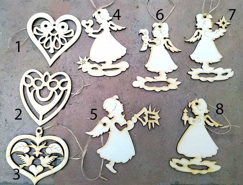 Wooden ornaments Heart Wooden Ornaments Angel Wooden image 0