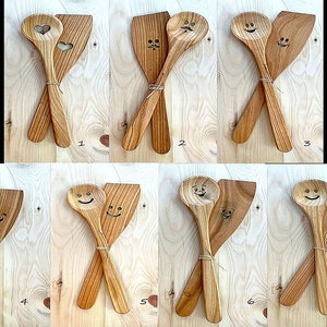 Spoon Spatula set, Lucky pair, Happy Face, Wooden Spoon, Kitchen Utensil, Cherry Wood Spoon, Cooking Spoon, Küchenutensilien, Kochlöffel