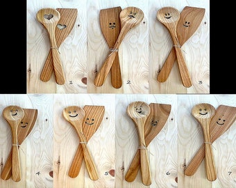 Spoon Spatula set, Lucky pair, Happy Face, Wooden Spoon, Kitchen Utensil, Cherry Wood Spoon, Cooking Spoon, Küchenutensilien, Kochlöffel